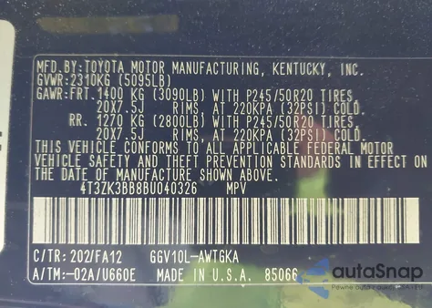 2011 Toyota Venza Base V6 from USA, damaged, VIN 4T3ZK3BB8BU040326